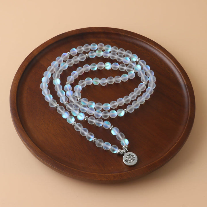 Buddha Stones 108 Mala Beads Glitter Stone Braccialetto dell'Illuminazione del Loto