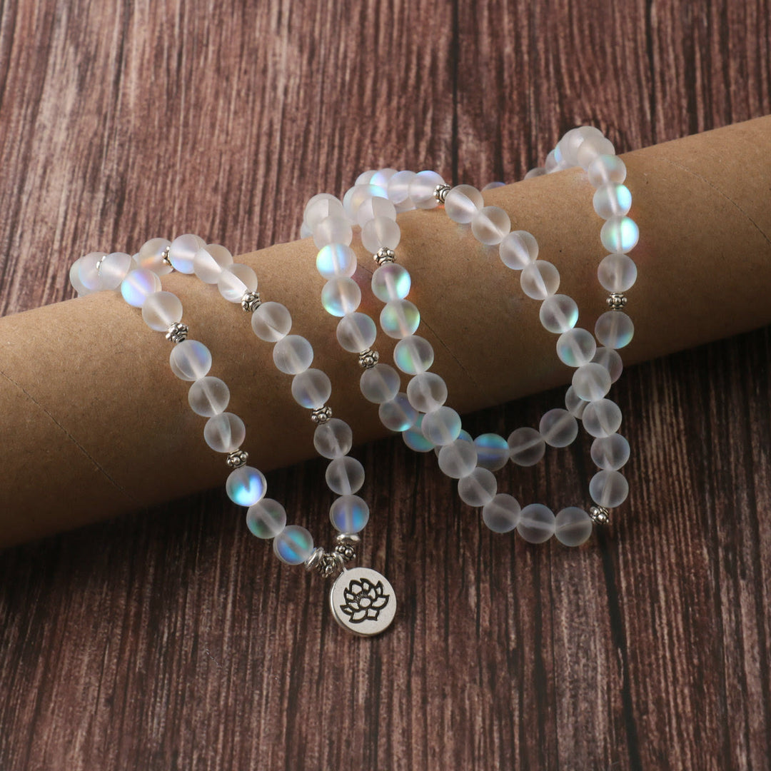Buddha Stones 108 Mala Beads Glitter Stone Braccialetto dell'Illuminazione del Loto