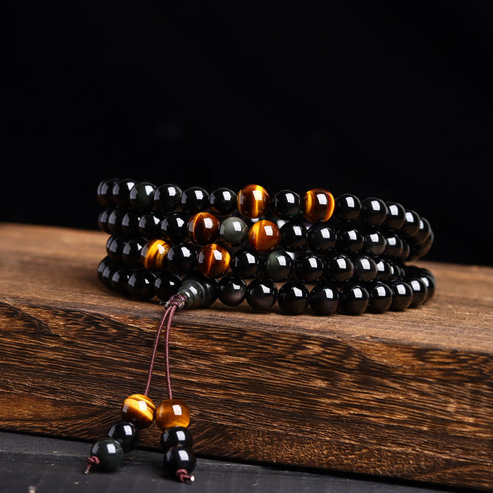 Buddha Stones 108 Mala Beads Braccialetto di ossidiana nera lce Obsidian Fulfilment