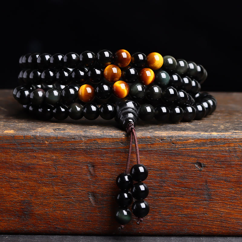 Buddha Stones 108 Mala Beads Braccialetto di ossidiana nera lce Obsidian Fulfilment