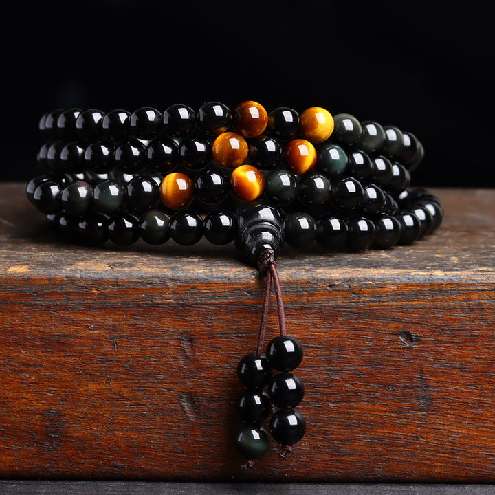 Buddha Stones 108 Mala Beads Braccialetto di ossidiana nera lce Obsidian Fulfilment