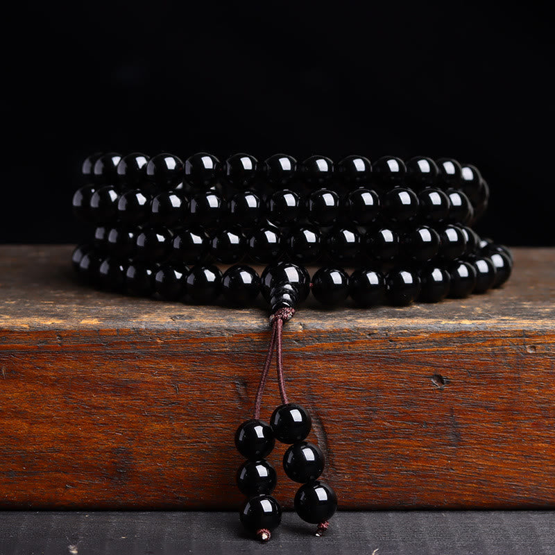Buddha Stones 108 Mala Beads Braccialetto di ossidiana nera lce Obsidian Fulfilment