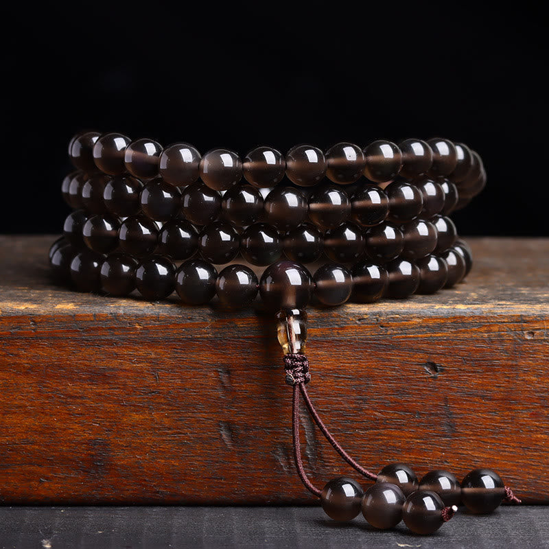 Buddha Stones 108 Mala Beads Braccialetto di ossidiana nera lce Obsidian Fulfilment