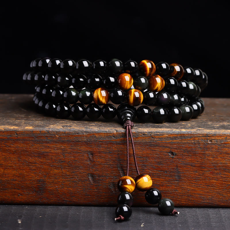 Buddha Stones 108 Mala Beads Braccialetto di ossidiana nera lce Obsidian Fulfilment