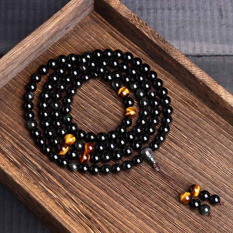 Buddha Stones 108 Mala Beads Braccialetto di ossidiana nera lce Obsidian Fulfilment