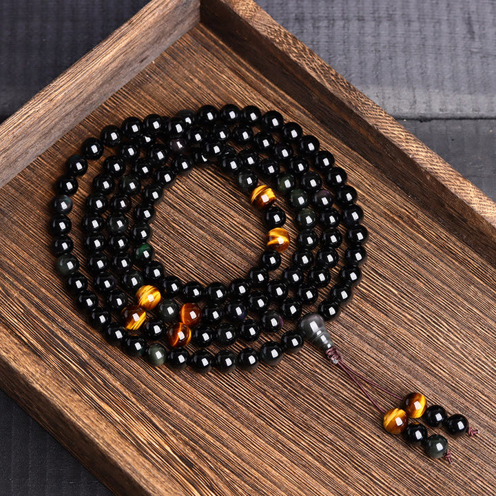 Buddha Stones 108 Mala Beads Braccialetto di ossidiana nera lce Obsidian Fulfilment