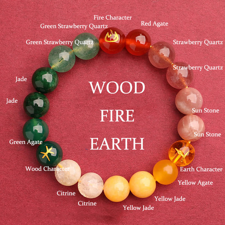 Buddha Stones Cinque Elementi Vari Agata Cristallo Verde Fragola Quarzo Pietra del Sole Bracciale Ricchezza