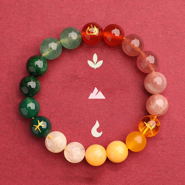 Buddha Stones Cinque Elementi Vari Agata Cristallo Verde Fragola Quarzo Pietra del Sole Bracciale Ricchezza