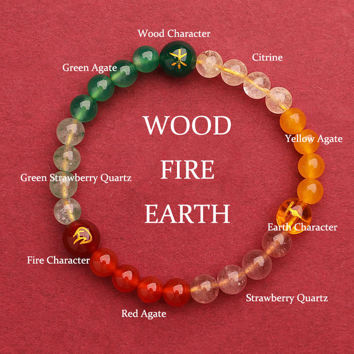 Buddha Stones Cinque Elementi Vari Agata Cristallo Verde Fragola Quarzo Pietra del Sole Bracciale Ricchezza