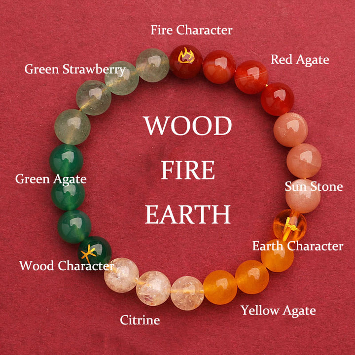 Buddha Stones Cinque Elementi Vari Agata Cristallo Verde Fragola Quarzo Pietra del Sole Bracciale Ricchezza