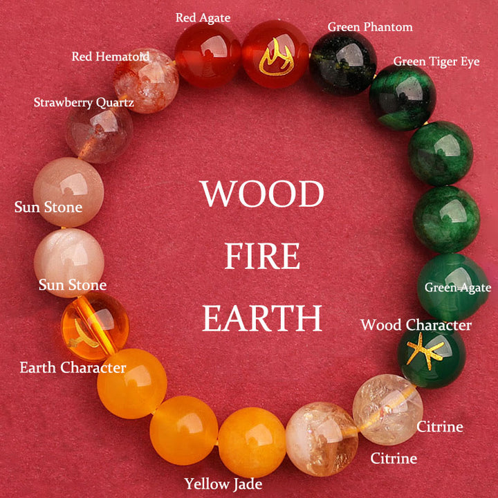 Buddha Stones Cinque Elementi Vari Agata Cristallo Verde Fragola Quarzo Pietra del Sole Bracciale Ricchezza