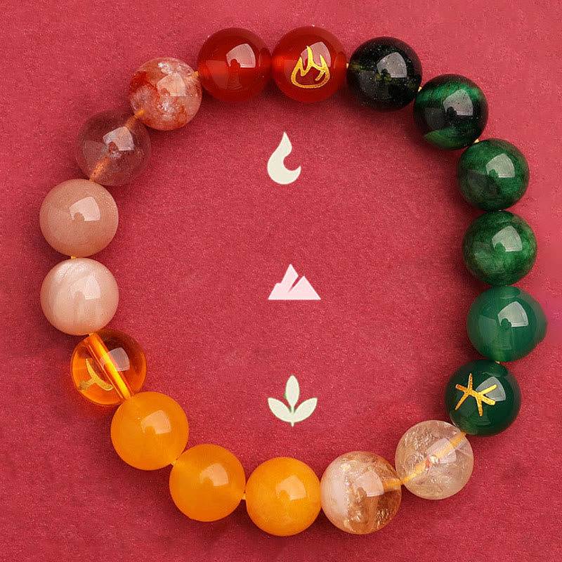 Buddha Stones Cinque Elementi Vari Agata Cristallo Verde Fragola Quarzo Pietra del Sole Bracciale Ricchezza