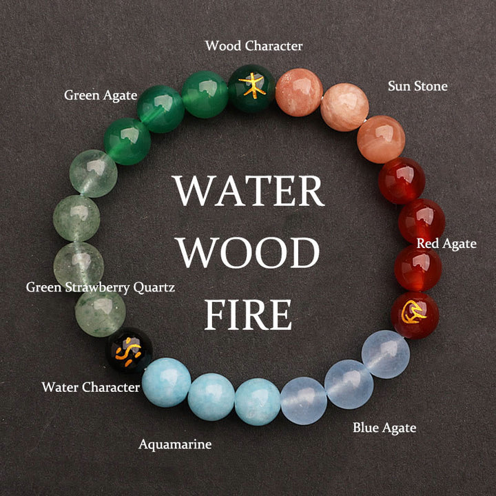 Buddha Stones Cinque Elementi Vari Agata Cristallo Verde Fragola Quarzo Pietra del Sole Bracciale Ricchezza