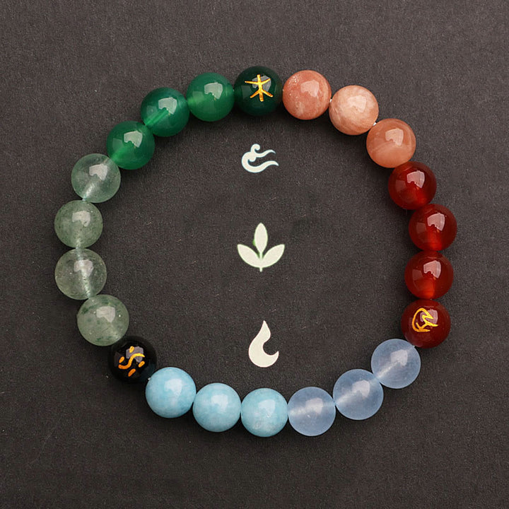 Buddha Stones Cinque Elementi Vari Agata Cristallo Verde Fragola Quarzo Pietra del Sole Bracciale Ricchezza