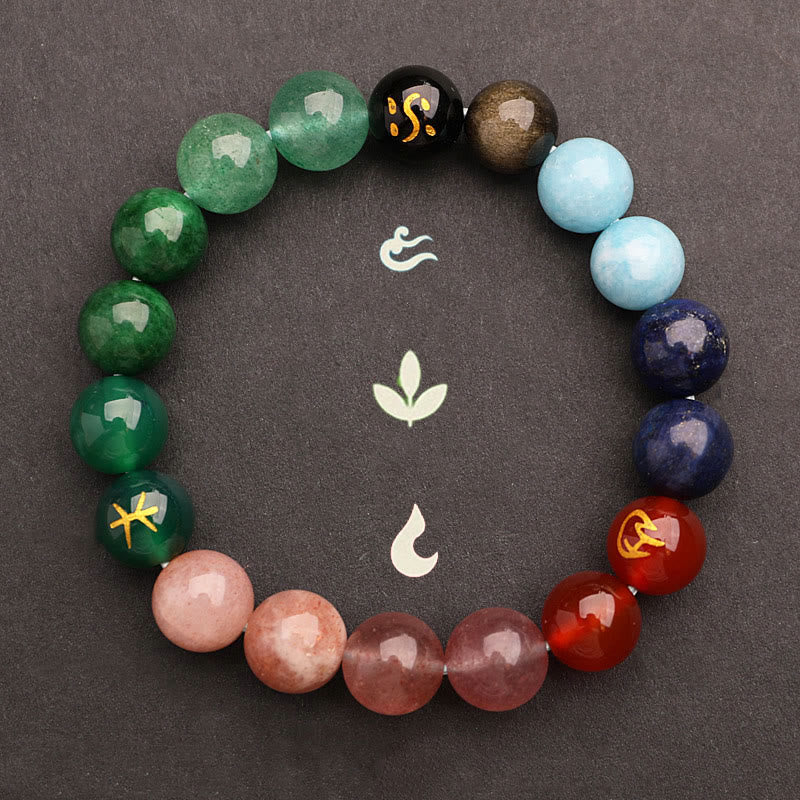 Buddha Stones Cinque Elementi Vari Agata Cristallo Verde Fragola Quarzo Pietra del Sole Bracciale Ricchezza
