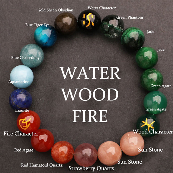 Buddha Stones Cinque Elementi Vari Agata Cristallo Verde Fragola Quarzo Pietra del Sole Bracciale Ricchezza - Acqua Fuoco Legna (Circonferenza polso: 14-16 cm) - 12 millimetri - image 41
