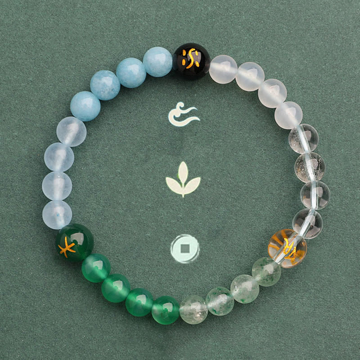 Buddha Stones Cinque Elementi Vari Agata Cristallo Verde Fragola Quarzo Pietra del Sole Bracciale Ricchezza