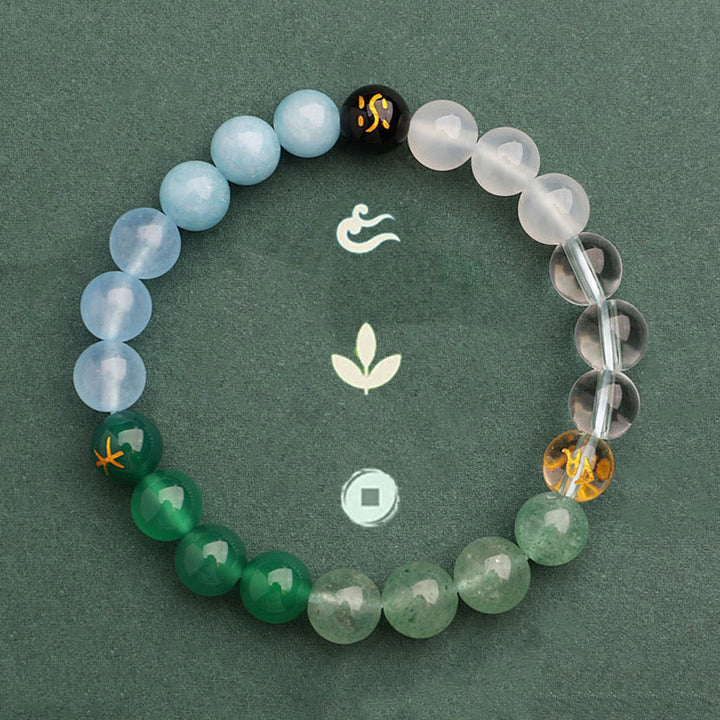 Buddha Stones Cinque Elementi Vari Agata Cristallo Verde Fragola Quarzo Pietra del Sole Bracciale Ricchezza