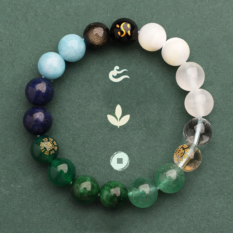 Buddha Stones Cinque Elementi Vari Agata Cristallo Verde Fragola Quarzo Pietra del Sole Bracciale Ricchezza