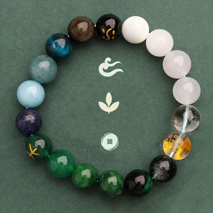 Buddha Stones Cinque Elementi Vari Agata Cristallo Verde Fragola Quarzo Pietra del Sole Bracciale Ricchezza