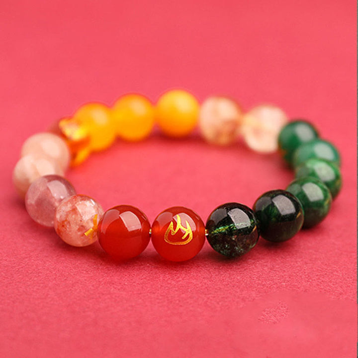 Buddha Stones Cinque Elementi Vari Agata Cristallo Verde Fragola Quarzo Pietra del Sole Bracciale Ricchezza