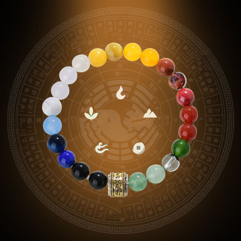 Buddha Stones Cinque Elementi Vari Agata Cristallo Agata Rossa Oro Lucente Ossidiana Agata Gialla Braccialetto della Fortuna