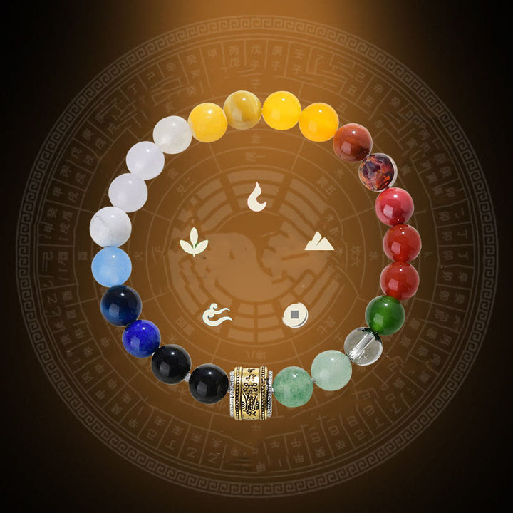 Buddha Stones Cinque Elementi Vari Agata Cristallo Agata Rossa Oro Lucente Ossidiana Agata Gialla Braccialetto della Fortuna