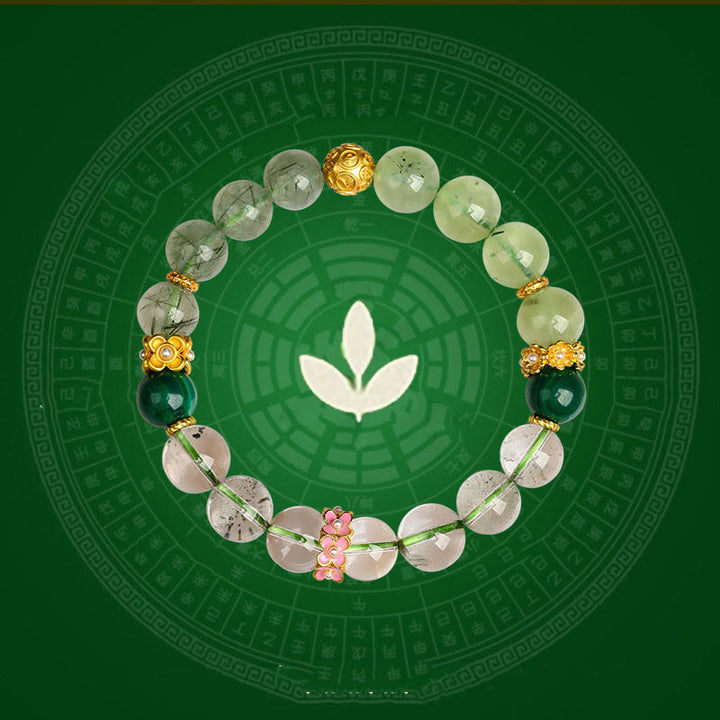 Buddha Stones Cinque Elementi Vari Agata Cristallo Verde Fantasma Quarzo Rutilato Uva Verde Agata Malachite Braccialetto della Fortuna