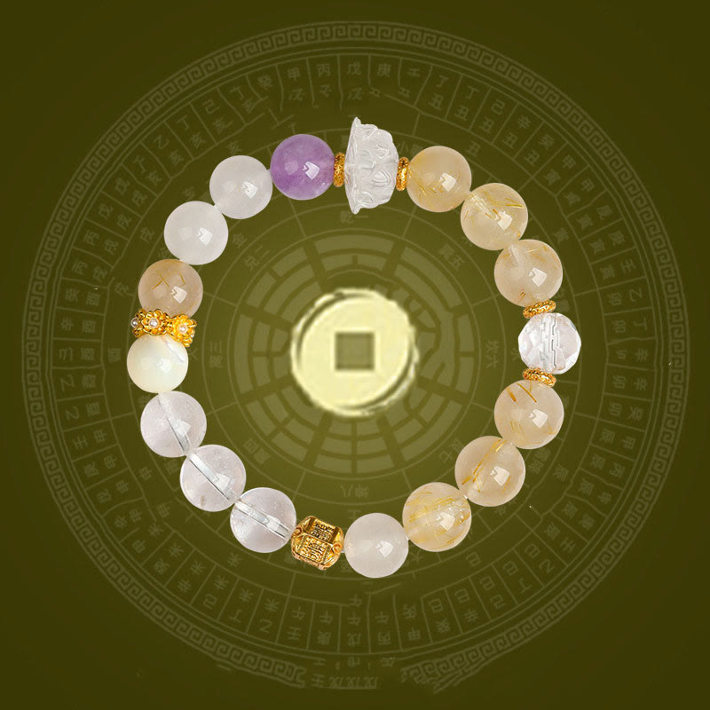 Buddha Stones Cinque Elementi Vari Agata Cristallo Verde Fantasma Quarzo Rutilato Uva Verde Agata Malachite Braccialetto della Fortuna - image 11