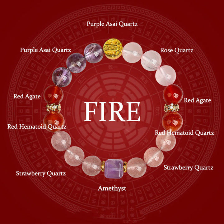 Buddha Stones Cinque Elementi Vari Agata Cristallo Verde Fantasma Quarzo Rutilato Uva Verde Agata Malachite Braccialetto della Fortuna - Fuoco (circonferenza del polso: 14-16 cm) - image 17