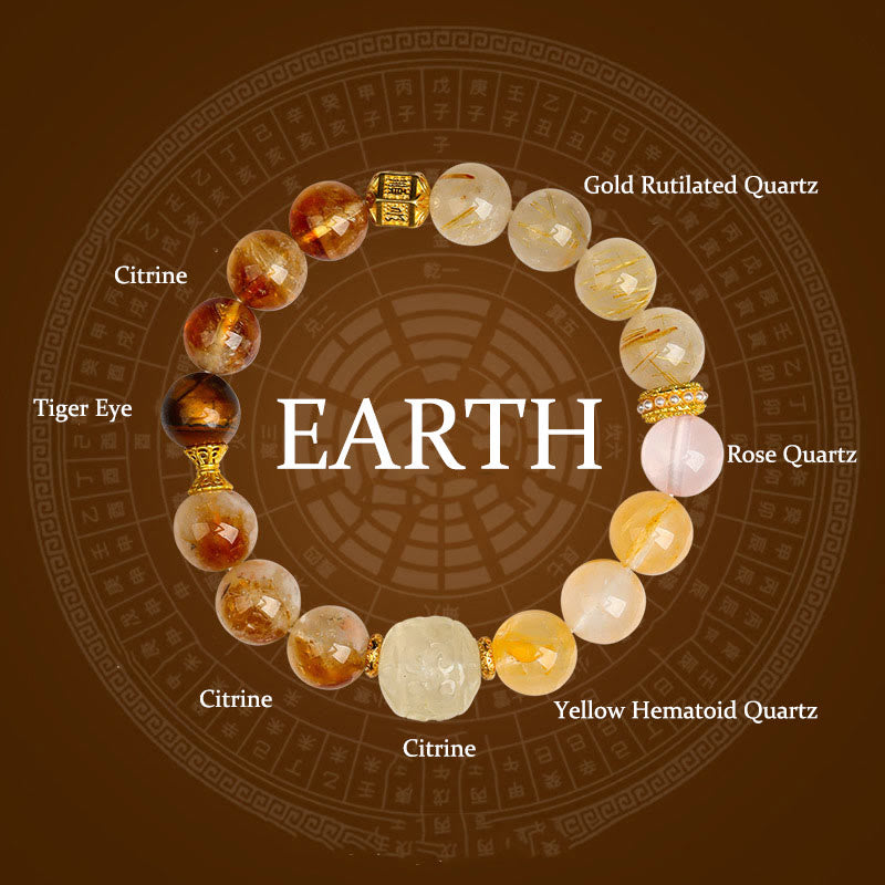 Buddha Stones Cinque Elementi Vari Agata Cristallo Verde Fantasma Quarzo Rutilato Uva Verde Agata Malachite Braccialetto della Fortuna - Terra (circonferenza del polso: 14-16 cm) - image 22