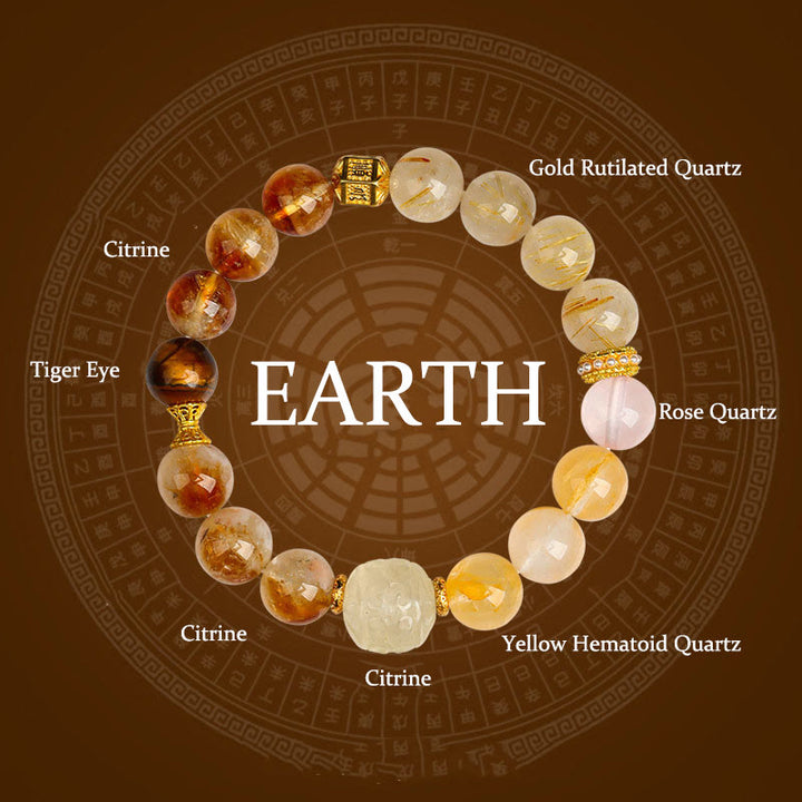 Buddha Stones Cinque Elementi Vari Agata Cristallo Verde Fantasma Quarzo Rutilato Uva Verde Agata Malachite Braccialetto della Fortuna - Terra (circonferenza del polso: 14-16 cm) - image 22