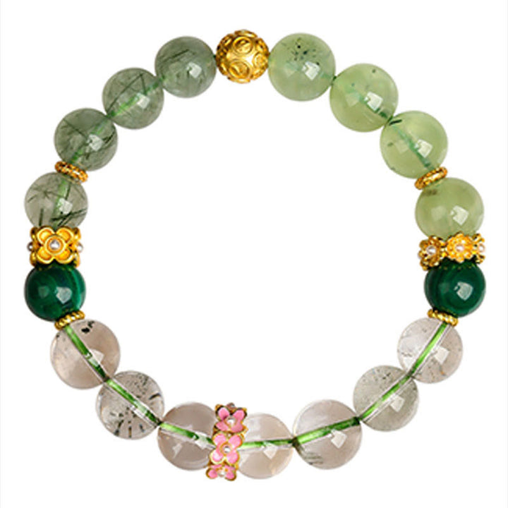 Buddha Stones Cinque Elementi Vari Agata Cristallo Verde Fantasma Quarzo Rutilato Uva Verde Agata Malachite Braccialetto della Fortuna