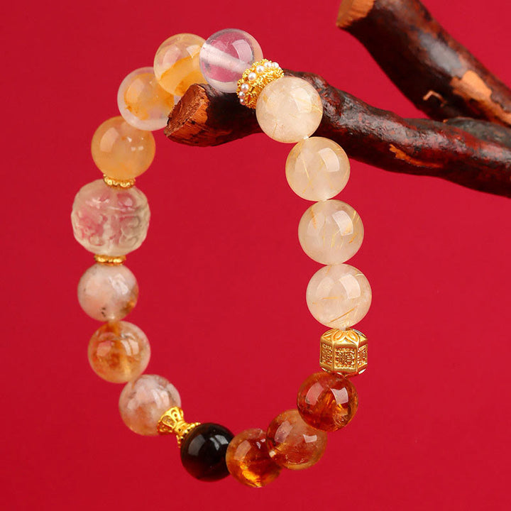 Buddha Stones Cinque Elementi Vari Agata Cristallo Verde Fantasma Quarzo Rutilato Uva Verde Agata Malachite Braccialetto della Fortuna - image 24