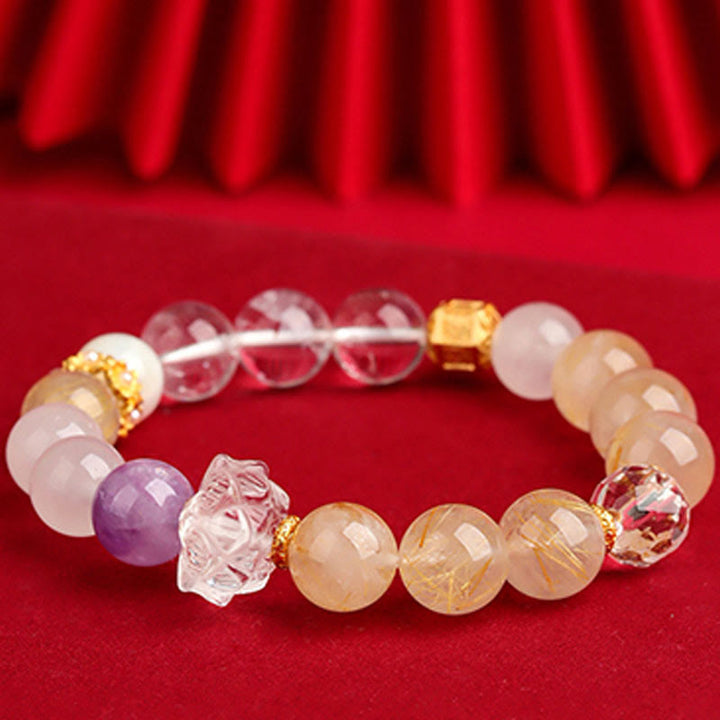 Buddha Stones Cinque Elementi Vari Agata Cristallo Verde Fantasma Quarzo Rutilato Uva Verde Agata Malachite Braccialetto della Fortuna - image 21