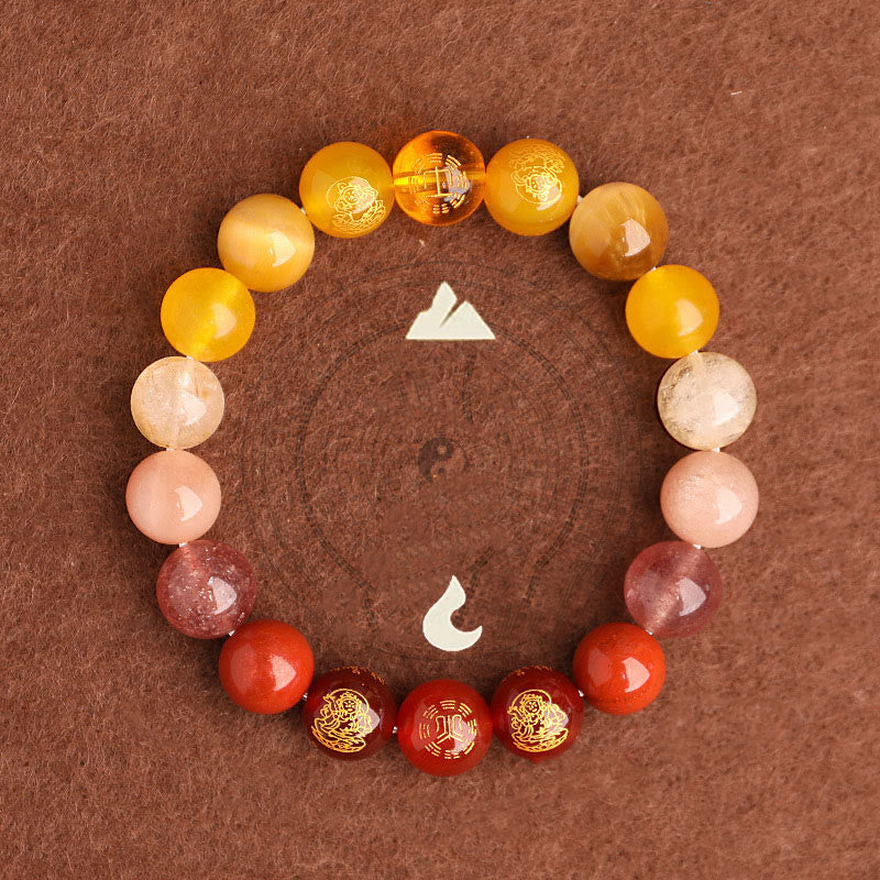 Buddha Stones Cinque Elementi Vari Agata Cristallo Agata Rossa del Sud Quarzo Fragola Pietra del Sole Citrino Braccialetto della Fortuna