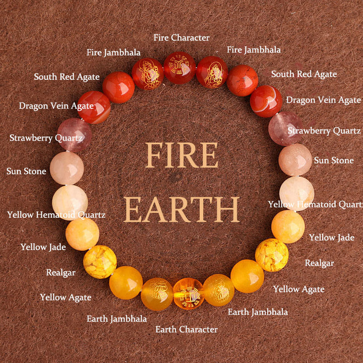 Buddha Stones Cinque Elementi Vari Agata Cristallo Agata Rossa del Sud Quarzo Fragola Pietra del Sole Citrino Braccialetto della Fortuna - Fuoco Terra (Circonferenza del polso: 14-16 cm) - 8 mm - image 10