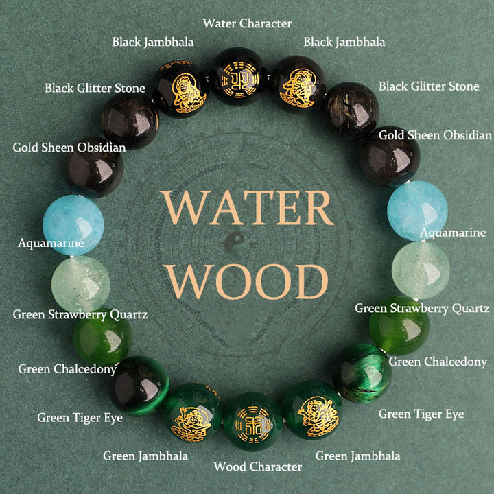 Buddha Stones Cinque Elementi Vari Agata Cristallo Agata Rossa del Sud Quarzo Fragola Pietra del Sole Citrino Braccialetto della Fortuna - Water Wood (Circonferenza del polso: 14-16 cm) - 12 mm - image 17