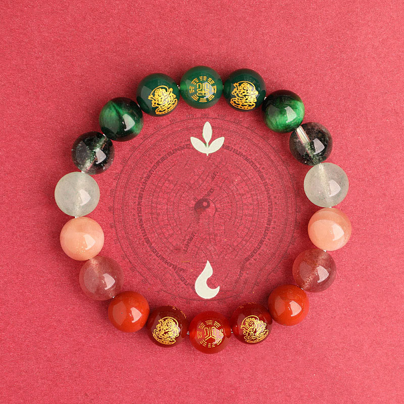 Buddha Stones Cinque Elementi Vari Agata Cristallo Agata Rossa del Sud Quarzo Fragola Pietra del Sole Citrino Braccialetto della Fortuna