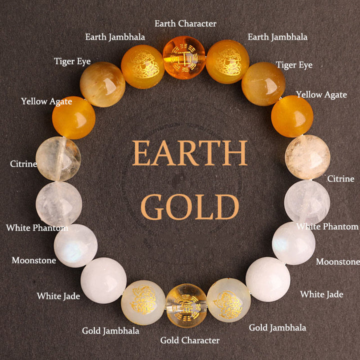 Buddha Stones Cinque Elementi Vari Agata Cristallo Agata Rossa del Sud Quarzo Fragola Pietra del Sole Citrino Braccialetto della Fortuna - Gold Earth (Circonferenza del polso: 14-16 cm) - 12 mm - image 33