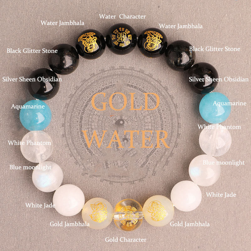 Buddha Stones Cinque Elementi Vari Agata Cristallo Agata Rossa del Sud Quarzo Fragola Pietra del Sole Citrino Braccialetto della Fortuna - Oro Acqua (Circonferenza del polso: 14-16 cm) - 12 mm - image 39