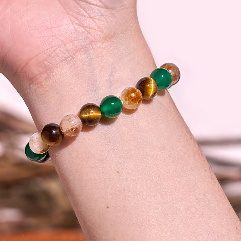 Braccialetto di protezione con perline abbinate in agata verde, occhio di tigre naturale, citrino e Buddha Stones