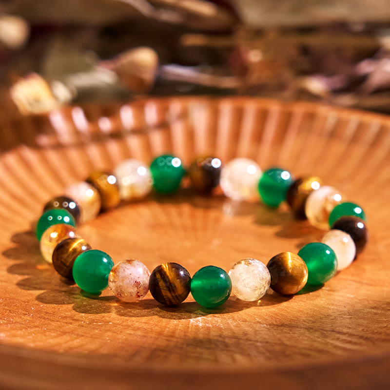 Braccialetto di protezione con perline abbinate in agata verde, occhio di tigre naturale, citrino e Buddha Stones - image 0