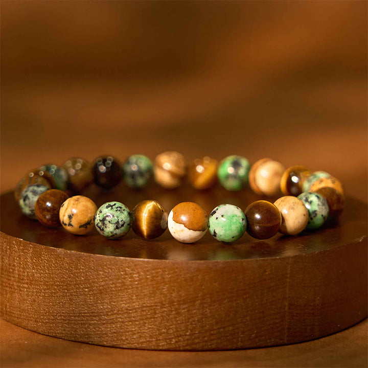 Braccialetto di protezione con perline abbinate in pietra naturale diaspro turchese occhio di tigre Buddha Stones