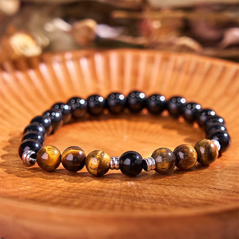 Buddha Stones 2 pezzi Ematite Occhio di tigre Occhio di tigre blu Bracciale potente Set