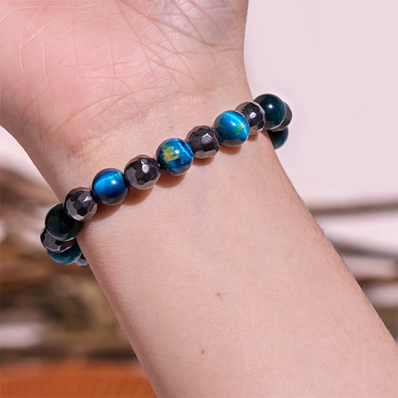 Buddha Stones 2 pezzi Ematite Occhio di tigre Occhio di tigre blu Bracciale potente Set