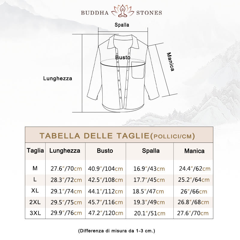 Camicia comoda in velluto a coste con fodera in pile a maniche lunghe da uomo Buddha Stones con tasca