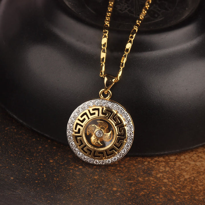Buddha Stones placcate in oro Rame Ottone Mulino a vento girevole Feng Sheng Shui Qi Fu Collana con ciondolo portafortuna