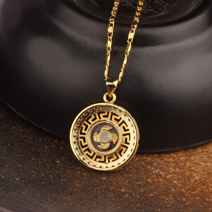 Buddha Stones placcate in oro Rame Ottone Mulino a vento girevole Feng Sheng Shui Qi Fu Collana con ciondolo portafortuna