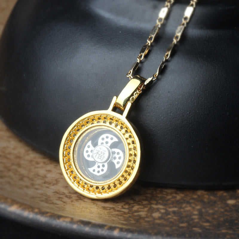 Buddha Stones placcato oro rame ottone girevole mulino a vento Fu Balance collana pendente